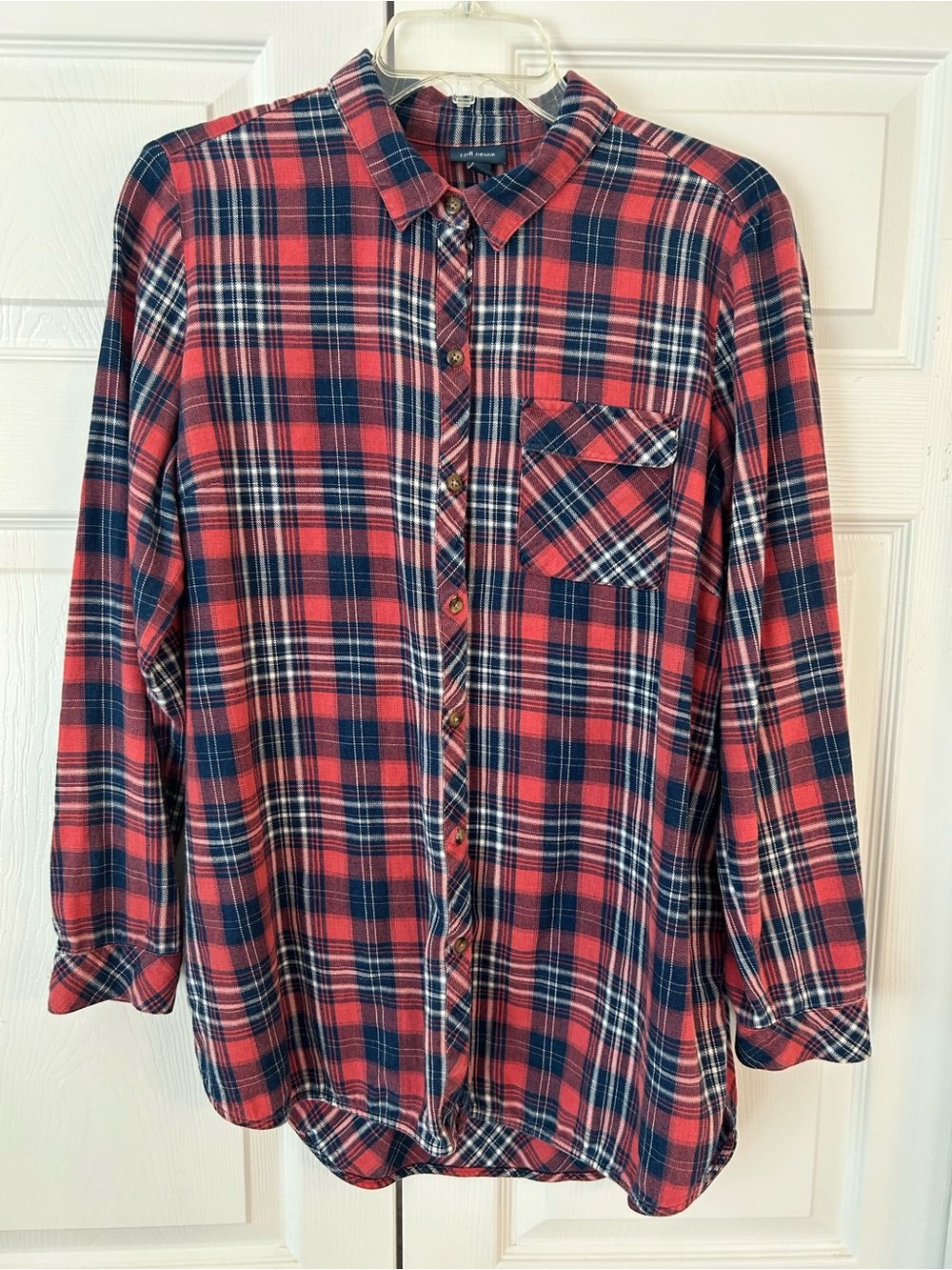NWOT J.Jill Denim Women’s Red Plaid Cotton Button Up Tunic Blouse Shirt Size M